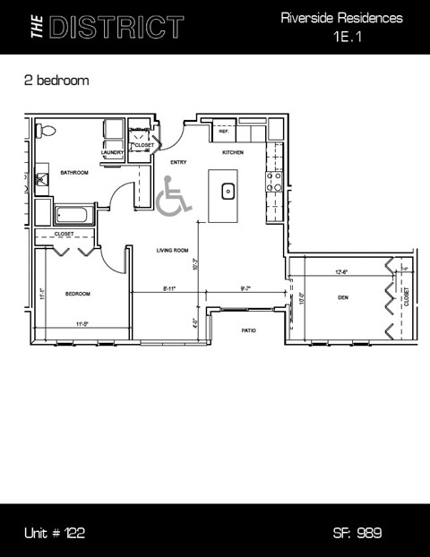 Floor plan for 1 bed, 1 bath, 812 sqft